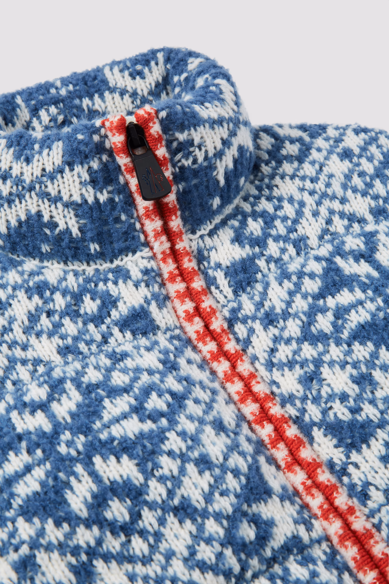 Padded Bouclé Wool Zip-Up Cardigan Girl White & Light Blue Moncler 5
